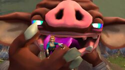 3d bokoblin breath_of_the_wild butt_lick giant giant_monster handheld imminent_vore infamousmask macro micro minigirl monster princess_zelda shrinking shrunken_woman the_legend_of_zelda vore zelda_(breath_of_the_wild)