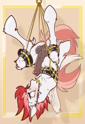 absurd_res ball_gag balls bodily_fluids bondage bondage bound equid equine gag genital_fluids genitals hasbro hi_res hooves horse male mammal my_little_pony pegasus penis pony precum ralek solo suspension swift_apex upside-down wings