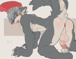 anthro anus aquila_(imoyasu_muteki) ass backsack balls biped canid canine canis claws countershade_butt countershade_fur countershade_torso countershading fur genitals glans grey_body grey_fur hair hi_res humanoid_genitalia humanoid_penis male mammal milkybot penis perineum solo tail wolf