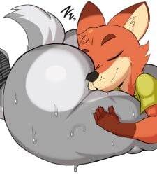 1boy 1girls ass ass_grab ass_worship big_ass bunny bunny_ears butt_hug butt_pillow close-up closed_eyes clothing disney facesitting fox furry green_eyes green_panties head_on_ass huge_ass judy_hopps large_ass nick_wilde purple_yoshi_draws sleeping squat sweat sweaty_butt zootopia zootropolis