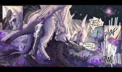 bodily_fluids cum cum_inside deep_throat dragon ejaculation elemental_creature feathered_wings feathers fellatio female feral flora_fauna frill_(anatomy) fur furred_dragon furred_scalie genital_fluids genitals herm hi_res hollyvardia intersex knot language_barrier membrane_(anatomy) membranous_frill membranous_wings moon mythological_creature mythological_scalie mythology oral oral_penetration penetration penile penis pinned plant plapping ribbed_penis scalie sex space wings