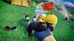 3d 3d_(artwork) absurd_res anthro ass big_butt black_body black_clothing black_footwear black_fur black_inner_ear black_pupils black_shoes blue_clothing blue_underwear braixen bulge campfire clothed clothing daws19 depth_of_field digital_media_(artwork) duo dutch_angle faceless_character faceless_human faceless_male female female_on_top footwear fur grass half-closed_eyes hi_res hot_dogging huge_butt human human_on_anthro inner_ear_fluff interspecies looking_back looking_down male male/female male_on_bottom mammal mane narrowed_eyes nintendo nude on_bottom on_top orange_eyes outside plant pokémon_(species) pokeball pokemon pokemon_(species) pupils red_body red_fur red_nose slit_pupils stick straddling tan_body tan_skin tent topless tuft underwear video_games white_body white_fur yellow_body yellow_fur