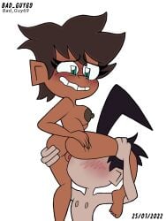 1boy 1girls ass bad_guy69 big_areola black_areola black_hair breasts brown_hair couple couple_(romantic) dib_membrane female invader_zim licking licking_pussy male pussy recap_kid vagina white_background young