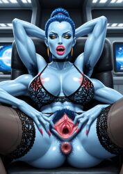 ai_generated alien alien/human alien_girl alien_humanoid armpit_fetish armpit_hair armpits athletic athletic_female colored_skin deergirlfit excessive_pubic_hair female_pubic_hair four_arms gaping gaping_pussy gaping_vagina hairy hairy_anus hairy_armpits hairy_pussy lingerie multiple_arms multiple_limbs muscular muscular_arms muscular_female muscular_thighs original_character ponytail pubic_hair sharp_claws sharp_fingernails sharp_nails sharp_teeth space spacecraft spaceship stockings toned toned_body toned_female ufo