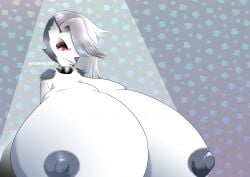 anthro big_breasts breast_growth breasts canid canid_demon canine canis demon female fuwadenki growth hellhound helluva_boss huge_breasts hyper hyper_breasts loona_(helluva_boss) mammal solo_focus wolf