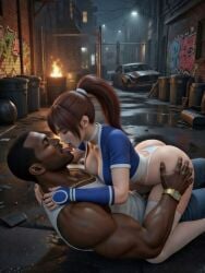 3d ai_generated alley alleyway arms_around_neck arms_around_partner asian_female ass ass_grab black_male carl_johnson couple crossover dark-skinned_male dead_or_alive eastern_and_western_character french_kiss french_kissing gangster ghetto gold_jewelry grand_theft_auto grand_theft_auto:_san_andreas holding_thigh hug interracial jewelry kasumi_(doa) kissing kunoichi leaning_forward light-skinned_female lying_on_back lying_on_floor night ninja ponytail stockings straddling streets thong tongue tongue_kiss wowzerspowzers
