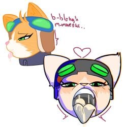 1:1 absurd_res angry big_penis blizzard_entertainment bodily_fluids close-up collar comic cum cum_in_mouth cum_inside deardeus dizzy domestic_cat duo felid feline felis female feral fika_(overwatch) fur genital_fluids genitals green_eyes hi_res male male/female mammal orange_body orange_fur overwatch penis service_height shock_collar size_difference