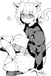 1futa animal_ears big_penis breasts cat_ears cat_girl cat_tail censored chimera_ant clothed clothing erection futa_only futanari humanoid humanoid_penis hunter_x_hunter kemonomimi makin_tama monochrome mostly_clothed neferpitou penis penis_out short_hair shounen_jump sitting solo tagme villainess white_hair