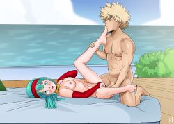 boat bra_(dragon_ball) bra_briefs breasts crossover dragon_ball dragon_ball_gt dragon_ball_z feet foot_fetish katsuki_bakugou kissing my_hero_academia nearphotison spiky_hair vaginal_penetration