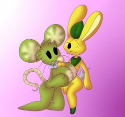 2017 anthro balls big_breasts big_penis boobjob breasts bunny erect_penis erection female flora_fauna lembun_(screwroot) lemon lime_mouse_(vonjungle) looking_pleasured male male/female mouse nipples oc one_eye_closed original_character original_characters paizuri penis pink_background rabbit smile straight tail thompson-vonjung titfuck titjob vonjungle