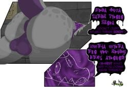 alarm alpha_channel animated anthro anus ass balls bent_over big_anus big_balls big_butt constricted_pupils countershading curved_horn detailed_background dialogue dimensional_rift dithering dripping_speech_bubble english_text genitals horn inside kobold musk nude png puffy_anus pupils purple_body purple_countershading raised_tail reverse_countershading savak scalie shaded short_playtime signature small_pupils snapps solo speech_bubble static stuck surprise text thick_thighs through_wall two_tone_tail unknown_language white_body