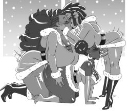 1girls 2futas abigail_owens_(superscrub) aeolus06 afro_puffs braids christmas christmas_outfit cornrows dark-skinned_female dark-skinned_futanari dreadlocks female futa_on_female futa_on_futa futanari group group_sex jasmine_kazay_(superscrub) kissing lauren_taylor spitroast threesome triple_chocolate