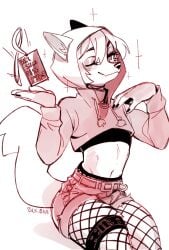 1boy anthro anthro_only black_nails card crop_top cropped_hoodie croptop femboy fishnet_legwear fishnets furry furry_only hair hoodie looking_at_viewer male male_only painted_nails shirt shorts sitting smile smiling_at_viewer sparkle wink winking winking_at_viewer yuurikin