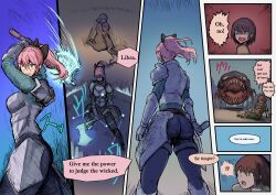 armor comic comic_page english_text female helena_(yukio) knight male monster original pink_hair yukio