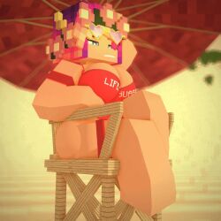 1girls 3d animated animated_gif ass beach big_breasts blue_eyes chair character clothed clothing commission cuteskyler female female_only gif human lifeguard minecraft minecraft_xxx on_chair pink_hair skyler_quinn solo solo_female tagme