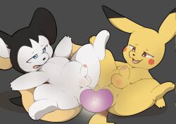 2boys anal anal_sex balls balls_blush blush body_blush double_ended_dildo duo emolga feral genitals hi_res humanoid_genitalia humanoid_penis male male/male nintendo open_mouth penetration penis pikachu pokémon_(species) pokemon saljidark sex_toy stomach_bulge toying_each_other video_games