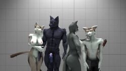 2boys 2girls black_panther cat_(petruz) flirting looking_at_another male_anthro mr_sfm muscular_male naked no_background panther pantherine petruz_(copyright) sfm straight swingers