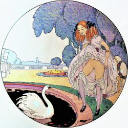 art art_nouveau braid fine_art flashing gerda_wegener historical_porn public_domain pussy straight_hair swan