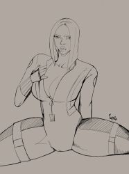 1girls avengers big_breasts big_lips black_widow_(marvel) cleavage clothed female female_only glossy_lips human human_only indralvspaizuri light-skinned_female light_skin lips marvel marvel_cinematic_universe monochrome natasha_romanoff puffy_lips sketch solo_female thighhighs tight_clothing unzipped unzipped_bodysuit