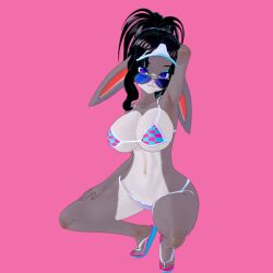 3d anthro bikini bimbo lana_lagomorph misunderstoodsecrets original_character pinup rabbit squat