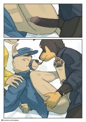 2022 absurd_res anal anal_sex anthro anthro_on_anthro anthro_penetrated anthro_penetrating anthro_penetrating_anthro ass biped black_body black_fur bodily_fluids brown_body brown_fur canid canine canis clock comic digital_media_(artwork) domestic_dog fur group hi_res male male/male male_penetrated male_penetrating male_penetrating_male mammal muzzle_(object) muzzled pawpads penetration penile penile_penetration penis penis_in_ass pngx_(artist) questionable_consent sweat tan_body tan_fur trio watch wristwatch
