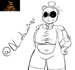 animatronic anthro big_breasts black_and_white bow_tie breast_squish breasts cable chubby_female clothed clothing curvy_figure desesperadoleon female five_nights_at_freddy's five_nights_at_freddy's_2 hat headgear headwear hi_res huge_breasts humanoid_hands lips lipstick looking_at_viewer machine makeup mammal robot rule_63 scottgames slightly_chubby solo squish tight_clothing top_hat topwear ultimate_custom_night ursid ursine video_games voluptuous wide_hips withered_golden_freddy_(fnaf)