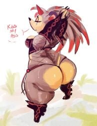 2022 anthro anthro_only arms_above_head armwear ass big_ass big_butt black_and_red black_clothing black_thong boots bottom_heavy breasts brown_fur bubble_ass bubble_butt cleavage clothed clothing curvy_body curvy_female curvy_figure dialogue english_text fat_ass fat_butt female female_focus female_only freya_(kiseff) furry_only hedgehog high_boots horn huge_ass huge_butt kiseff large_ass large_butt legwear looking_back original original_character punk quills red_horn red_text sideboob solo solo_female stretching text thick_ass thick_thighs thighs thong wide_hips