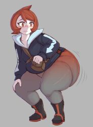 1girls arezu_(pokemon) ass_expansion big_ass big_butt bouncing_ass chubby chubby_female female kittenboogers nintendo pokemon pokemon_legends:_arceus red_hair short_hair thick_thighs thighs tight_clothing voluptuous