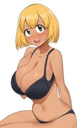 1girls big_breasts bikini blonde_hair blush breasts cute eqeart eye_contact female gyaru komi-san_wa_komyushou_desu large_breasts looking_at_viewer manbagi_rumiko open_mouth short_hair simple_background smile solo thick_thighs thighs white_background