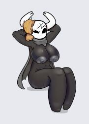 big_breasts black_skin hands_behind_head hollow_knight sitting turch