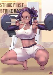 1girls 2d big_breasts bonecrusherii breasts cameltoe dark-skinned_female dark_skin dumbbell exercise female female_only gym imani_(paladins) large_breasts lifting nipple_bulge nipples paladins pussy shorts solo solo_female sports_bra squatting tagme thick_thighs thighs weightlifting weights workout