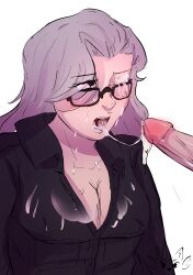 after_oral artist_request big_breasts cum cum_in_mouth cum_on_breasts cum_on_face fellatio glasses grand_theft_auto grand_theft_auto_v lily_pond_bloom nopixel oral penis policewoman purple_hair tagme_(artist) unseen_male_face white_hair