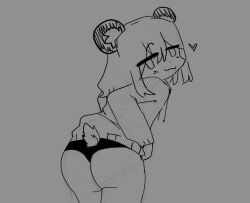 :3 animal_humanoid anonymous_artist apandah ass female grey_background greyscale heart hoodie looking_back monochrome panda_ears panties presenting presenting_ass solo tail underwear virtual_youtuber