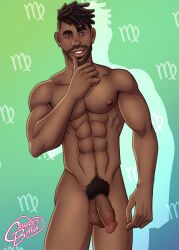 1boy abs african african_male balls ballsack beard black_penis brown_eyes brown_hair cabaret_bara cabaret_bara_series circumcised circumcision_scar dark-skinned_male dark_skin dreadlocks ear_piercing earrings facial_hair human lean_muscle male male_nipples male_only male_pubic_hair manly markus_(cabaret_bara) masculine melanin muscles muscular_male nude_male pecs penis scrotum semi-erect smooth_skinned_male solo testicles veiny_penis virgo zodiac_sign