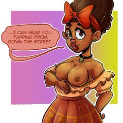 1girls afrolatina big_lips breasts breasts_out colombian_female dark-skinned_female darkstar_(artist) dialogue disney dolores_madrigal encanto female female_only latina nipples no_bra speech_bubble straight_hair