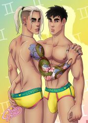 big_bulge briefs briefs_only briefs_pull brothers bulge cabaret_bara cabaret_bara_series gay gemini incest leon_(cabaret_bara) liam_(cabaret_bara) male male_only tattoo tattoos twin_brothers twincest twins underwear zodiac_sign