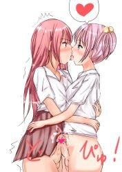 2futas blush bulge bulge_press bulges_touching censored clothed clothing cum duo ejaculation frottage futa_on_futa futa_on_male futa_only futa_with_futa futanari heart heart_censor highres human kissing light-skinned_futanari light_skin mild_nanase multiple_girls multiple_penises original penis penises_touching pink_hair red_hair school_uniform spoken_heart standing uniform