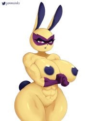 2022 abs absurd_res animal_crossing anthro areola big_breasts black_nose breasts digital_media_(artwork) ear_piercing female fur furry furry_only gammainks genitals hi_res huge_breasts lagomorph leporid looking_at_viewer mammal mira_(animal_crossing) naked nintendo nipples nude piercing pussy rabbit simple_background solo tail thick_thighs video_games white_background