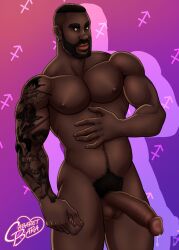 1boy african african_male balls ballsack bara beard beefy big_cock big_penis black_penis boner cabaret_bara cabaret_bara_series circumcised circumcision_scar dark-skinned_male dark_skin darryl darryl_(cabaret_bara) erect_penis erection facial_hair hard_on huge_cock huge_penis human male male_nipples male_only male_pubic_hair manly mature_male melanin muscles muscular_male mustache nude_male pecs penis precum sagittarius scrotum smooth_skinned_male solo tattoo testicles veiny_penis zodiac_sign