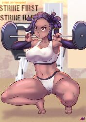 1girls 2d alternate_version_available big_breasts bonecrusherii breasts cameltoe dark-skinned_female dark_skin dumbbell exercise female female_only gym imani_(paladins) large_breasts lifting nipple_bulge nipples paladins pussy solo solo_female sports_bra squatting tagme thick_thighs thighs weightlifting weights workout