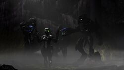 3d 4boys alien halo halo_(series) imminent_sex male male_only male_sangheili_(halo) multiple_boys plasma_rifle pompilus_sfm_twitter(artist) ranged_weapon sangheili spartan_(halo) threatening