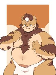 2022 anthro asian_clothing barely_visible_genitalia belly clothing east_asian_clothing felid fundoshi genitals haoming hi_res humanoid_hands japanese_clothing kemono male mammal moobs overweight overweight_male solo underwear white_clothing white_fundoshi white_underwear