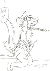 anthro balls barefoot basil_(disney) chain clothes collar disney gay_rat hat male male_only mammal monochrome mouse penis rodent side_view solo tagme the_great_mouse_detective uncensored