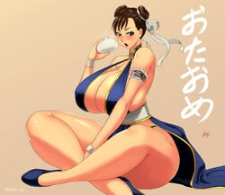 2018 alternate_costume big_breasts breasts chun-li sitting street_fighter tenji thick_thighs thighs thong