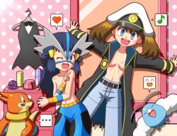 buizel cosplay crasher_wake_(cosplay) darkshadow dawn_(pokemon) drake_(pokemon)_(cosplay) elite_four_(cosplay) female gym_leader_(cosplay) human human_only may_(pokemon) multiple_females nintendo pokemon pokemon_dppt pokemon_rse swablu yuri