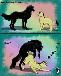 balls canine comic cum feline female feral feral_on_feral forced furry lion male nana_(character) nucahfox penis rape sheath straight sy'ros_(character) wolf yellow_eyes