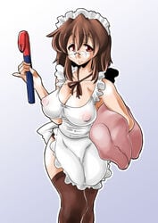 2chan brown_hair cleavage glasses nemui nijiura_maids nipples see-through