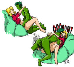 1boy 1girls artist_request beast_boy blonde_hair dc_comics female garfield_logan green_skin hetero male sex smooth_skin straight tara_markov teen_titans terra_(dc)