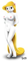 5_toes animaniacs anthro barefoot black_eyes blonde_hair breasts color female female_only front_view fur furry furry_breasts furry_ears long_hair looking_at_viewer minerva_mink mink mystic_alpha navel nipples nude pink_nipples pink_nose solo standing white_background white_fur