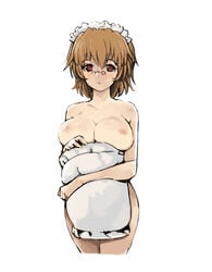 2chan blush breasts covering glasses large_breasts nemui nijiura_maids nude pillow